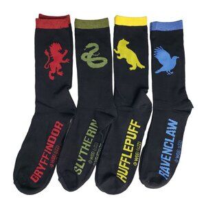 Harry Potter Crew Socks Gryffindor Slytherin Hufflepuff Ravenclaw 4-Pack Sz 6-12